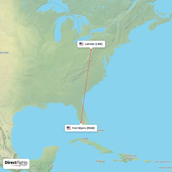 Fort Myers - Latrobe direct flight map