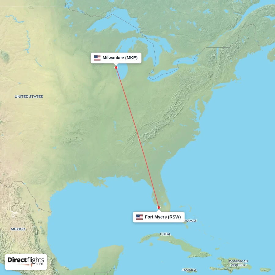 RSW - MKE route map