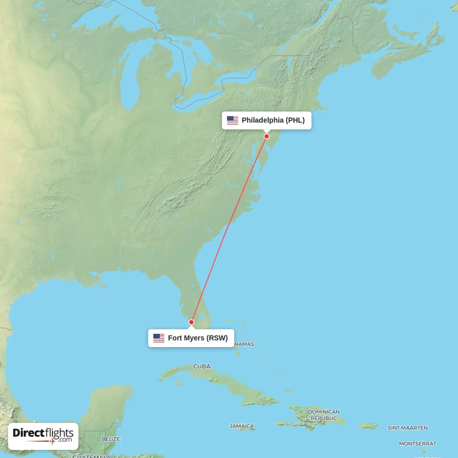 RSW - PHL route map