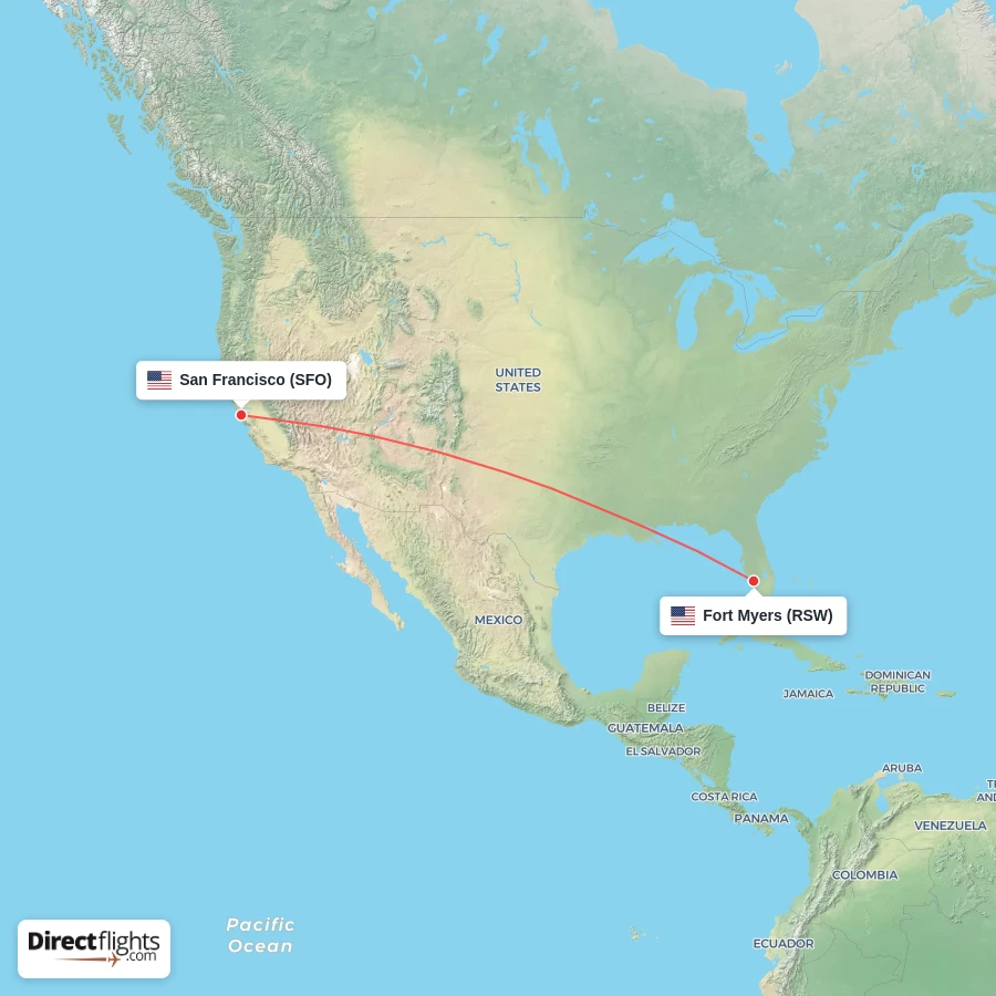 RSW - SFO route map
