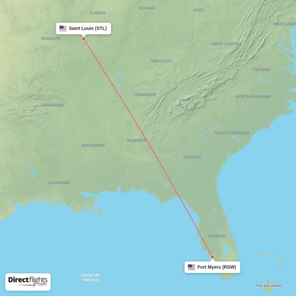 Fort Myers - Saint Louis direct flight map