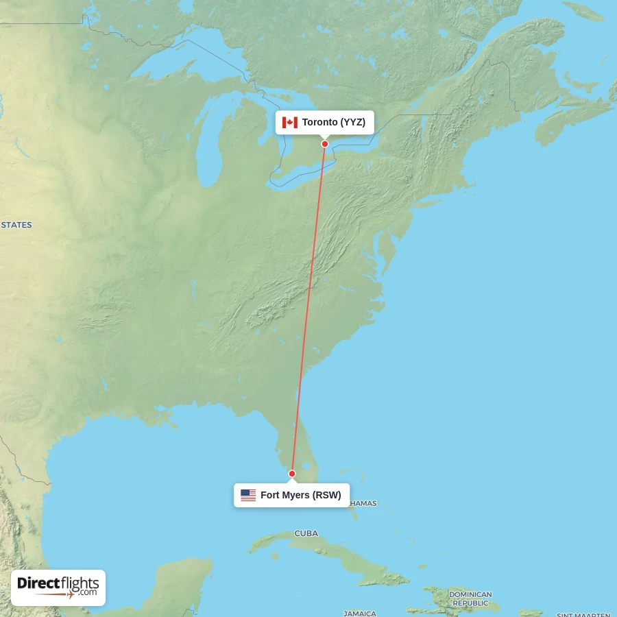 RSW - YYZ route map
