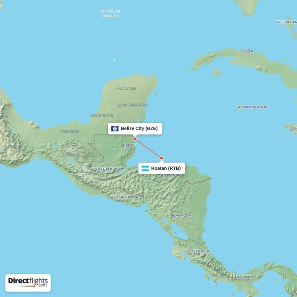 Roatan - Belize City direct flight map