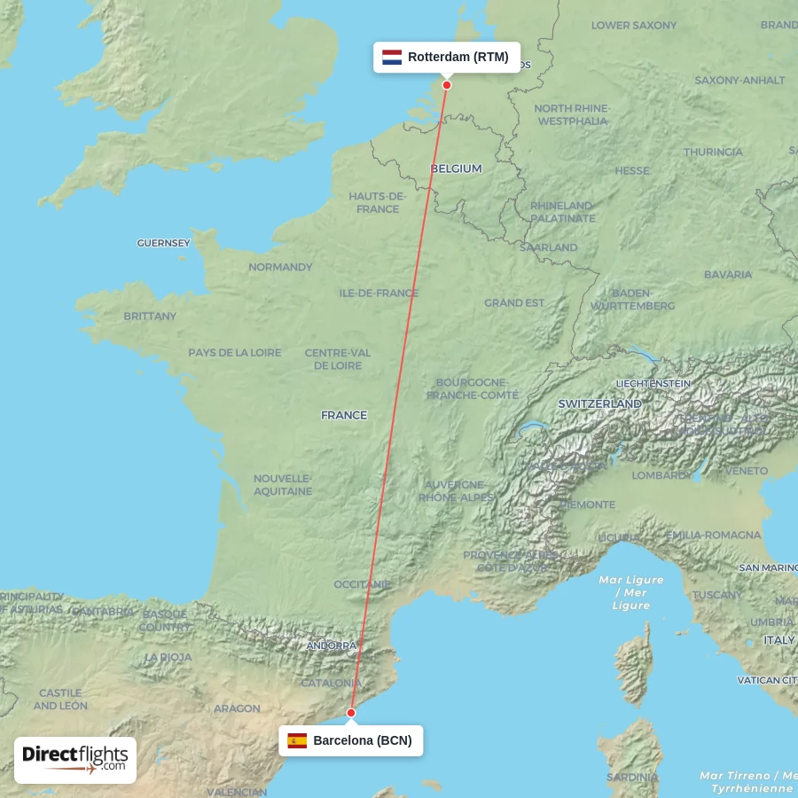 RTM - BCN route map