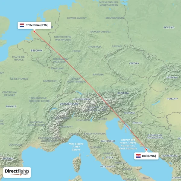 Rotterdam - Bol direct flight map