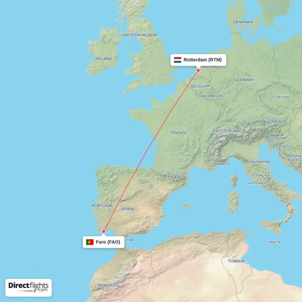 Rotterdam - Faro direct flight map