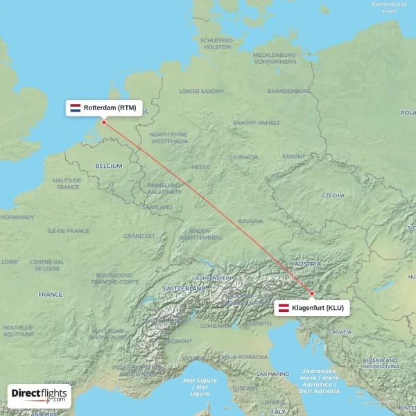 Rotterdam - Klagenfurt direct flight map