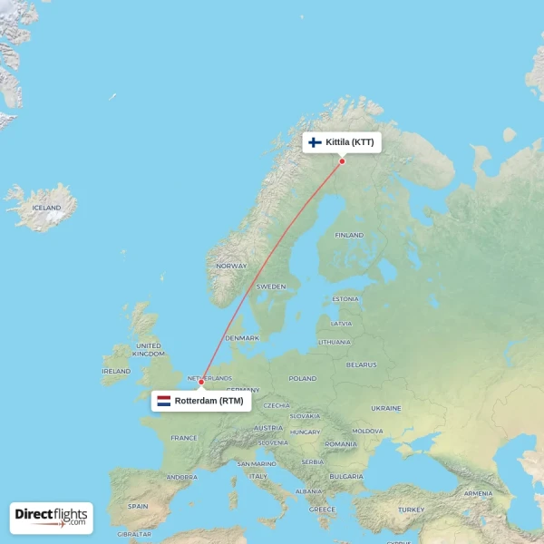 Rotterdam - Kittila direct flight map