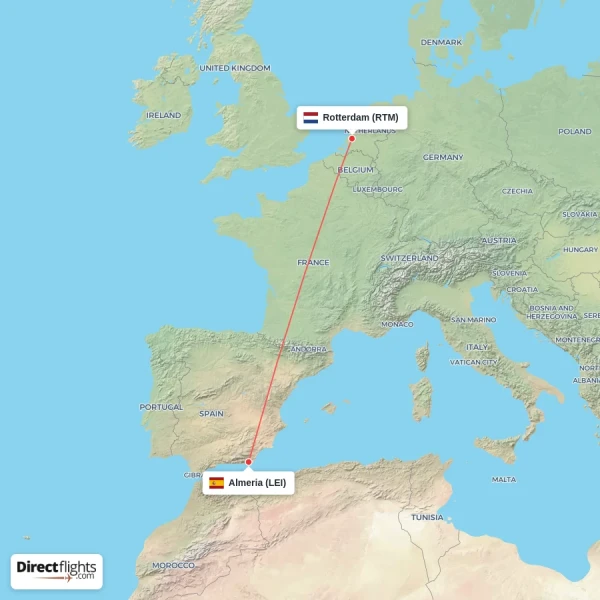 Rotterdam - Almeria direct flight map
