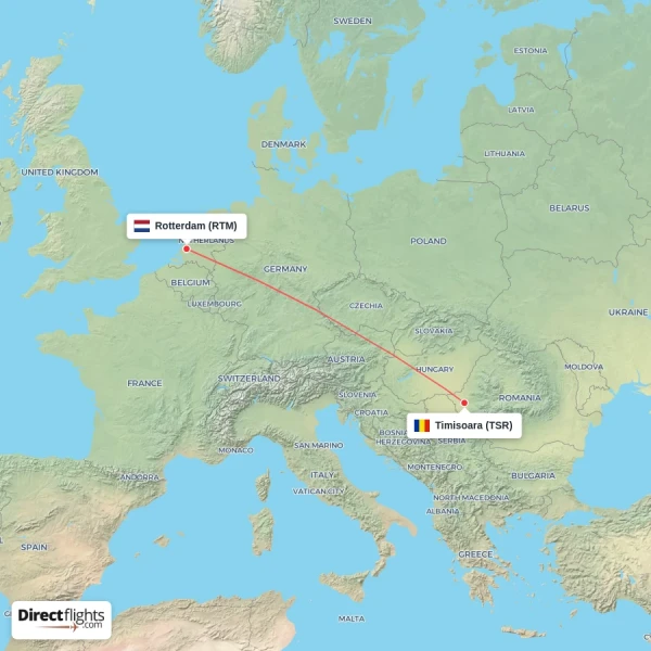 Rotterdam - Timisoara direct flight map