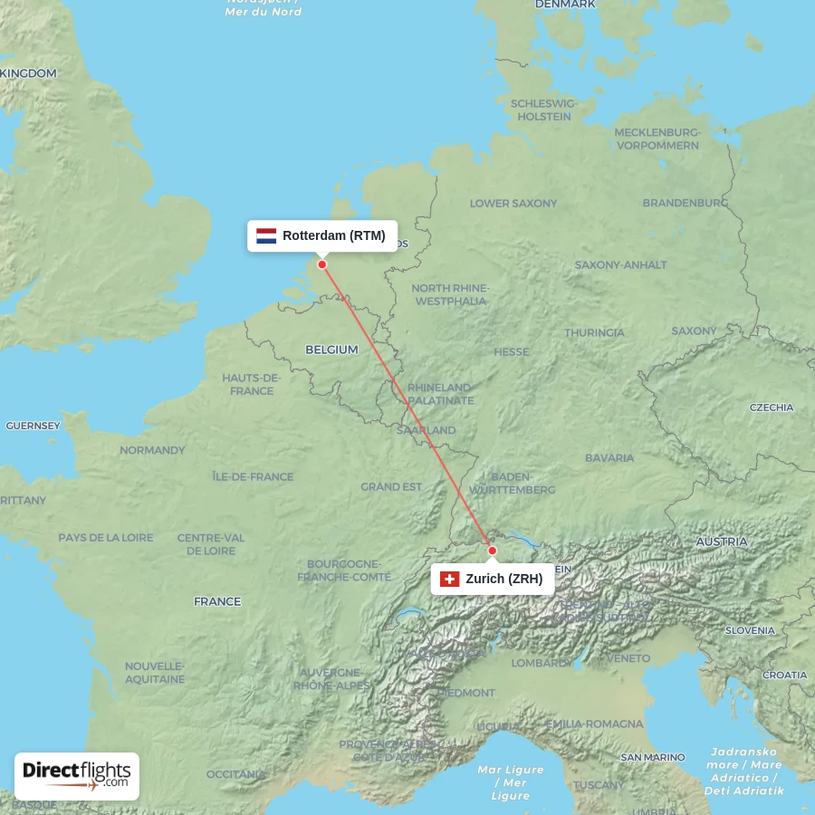 RTM - ZRH route map