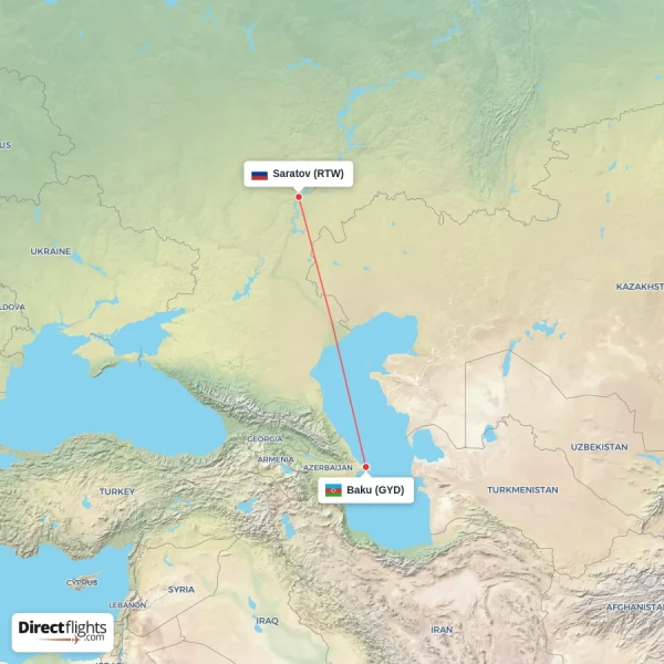 Saratov - Baku direct flight map