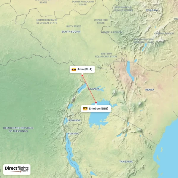 Arua - Entebbe direct flight map
