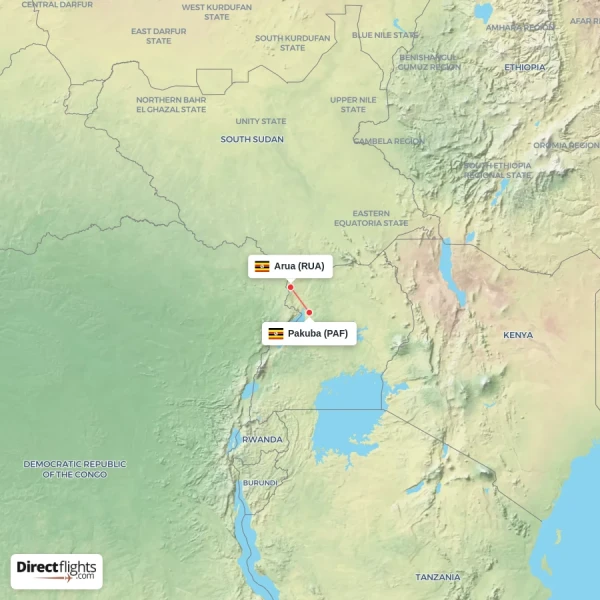 Arua - Pakuba direct flight map