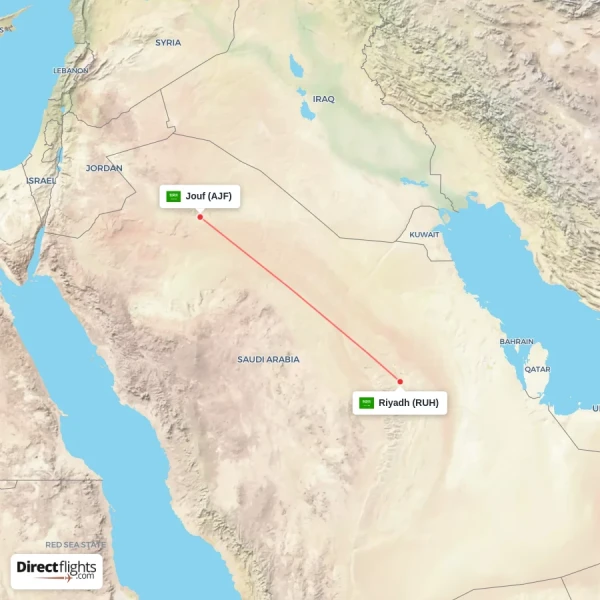 Riyadh - Jouf direct flight map