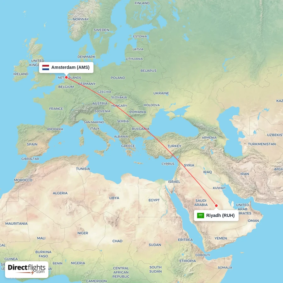 RUH - AMS route map