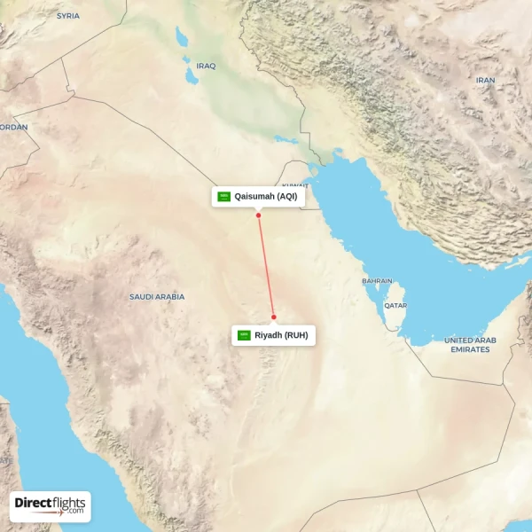 Riyadh - Qaisumah direct flight map