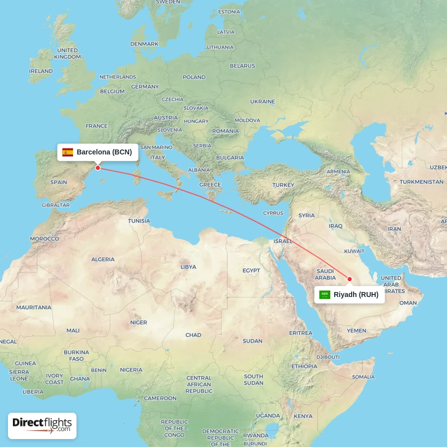 RUH - BCN route map