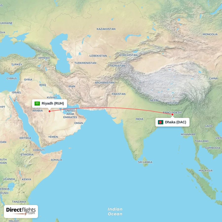 RUH - DAC route map