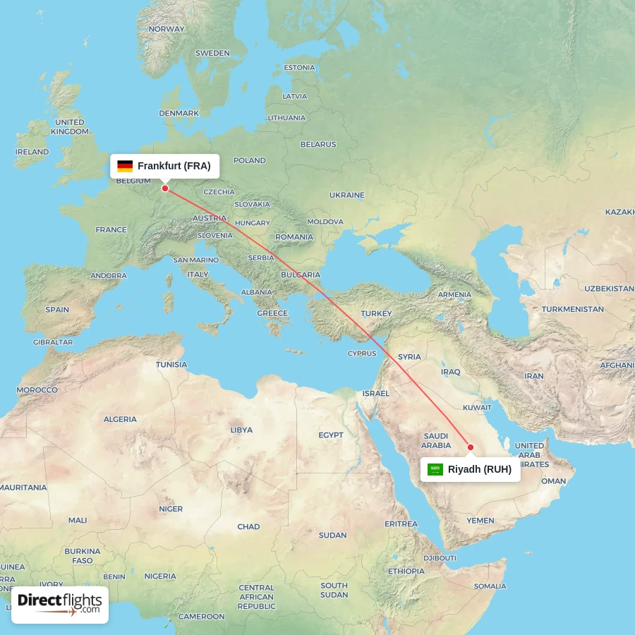 RUH - FRA route map