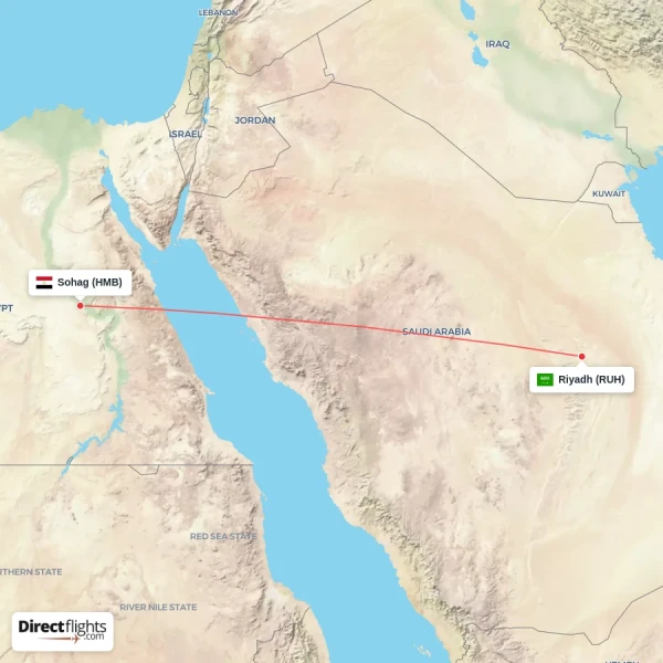 Riyadh - Sohag direct flight map