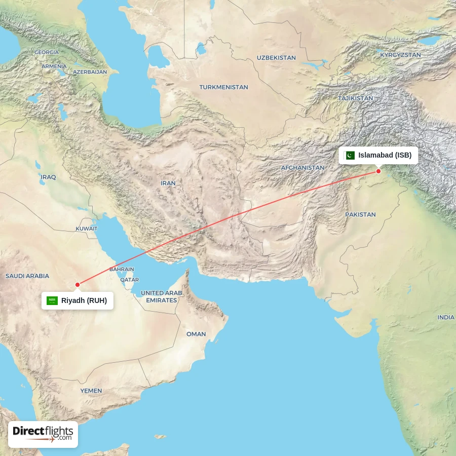 RUH - ISB route map