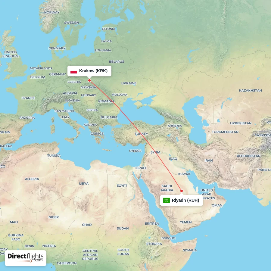 RUH - KRK route map