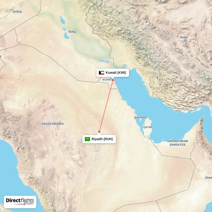 RUH - KWI route map