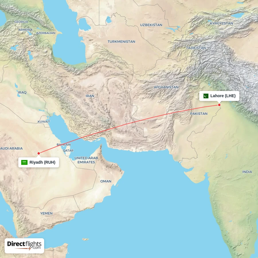 RUH - LHE route map