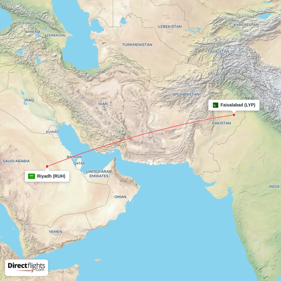 RUH - LYP route map
