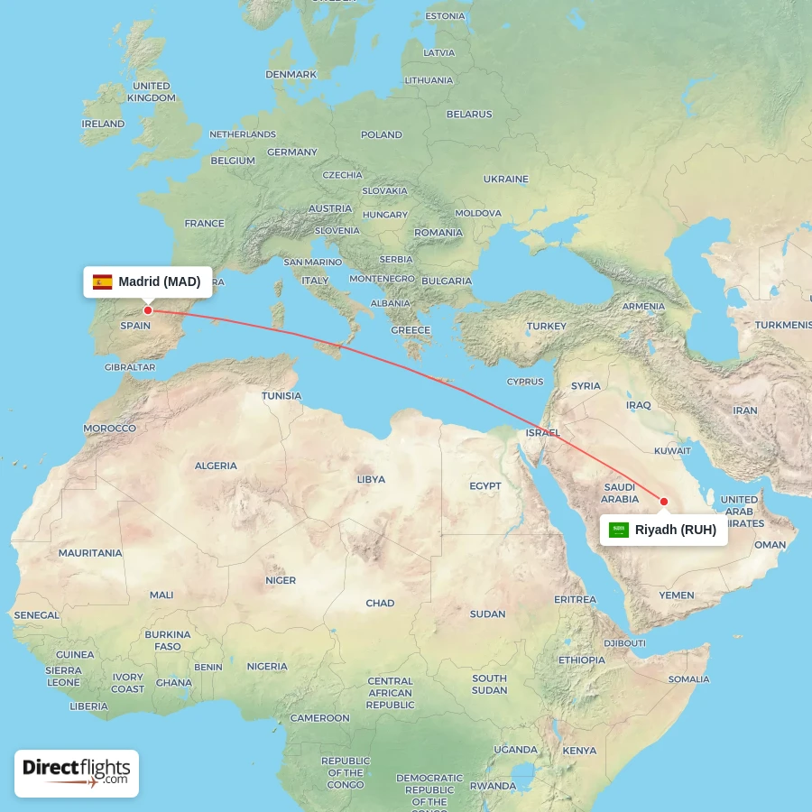 RUH - MAD route map