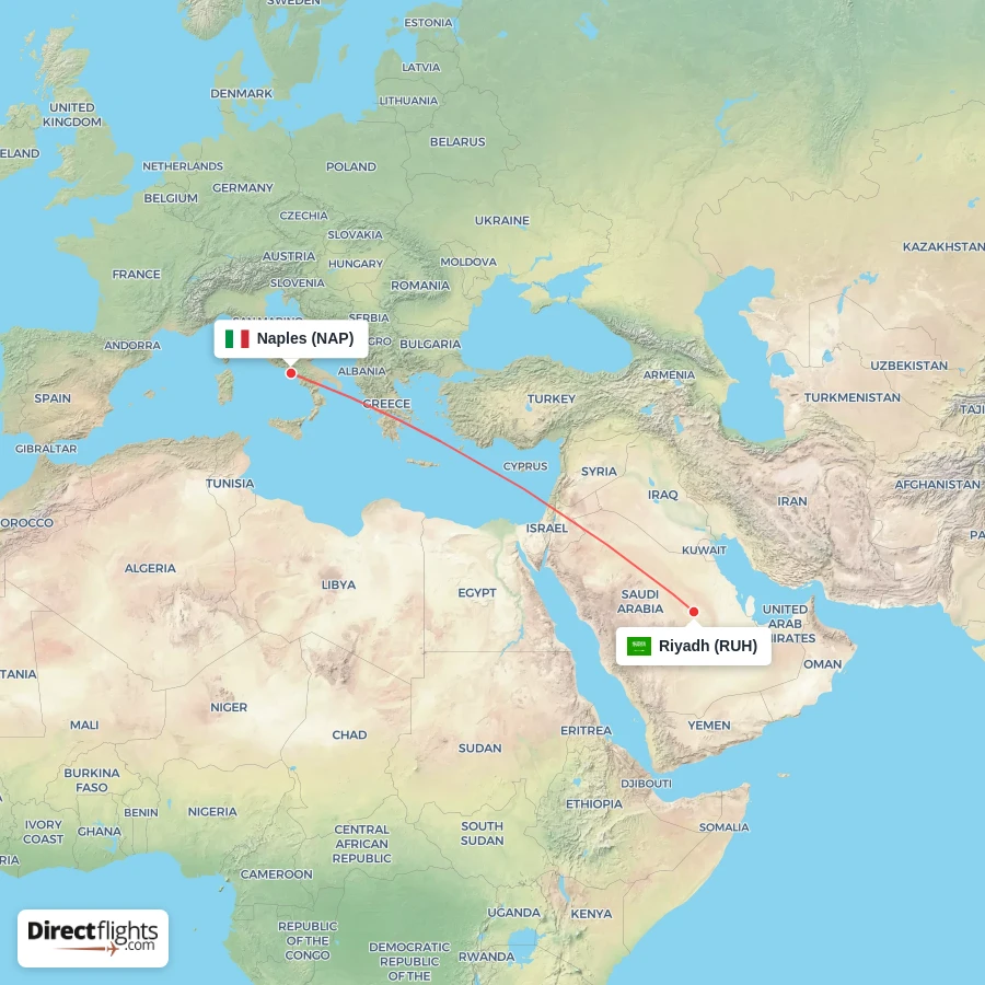 RUH - NAP route map