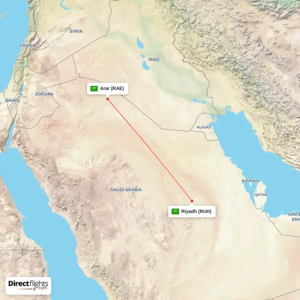 Riyadh - Arar direct flight map