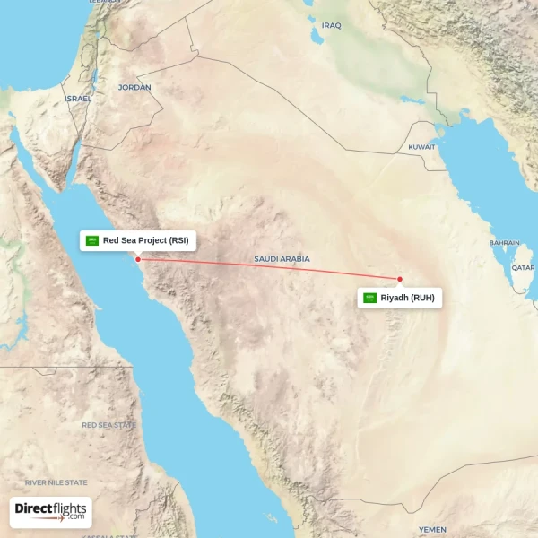 Riyadh - Red Sea Project direct flight map