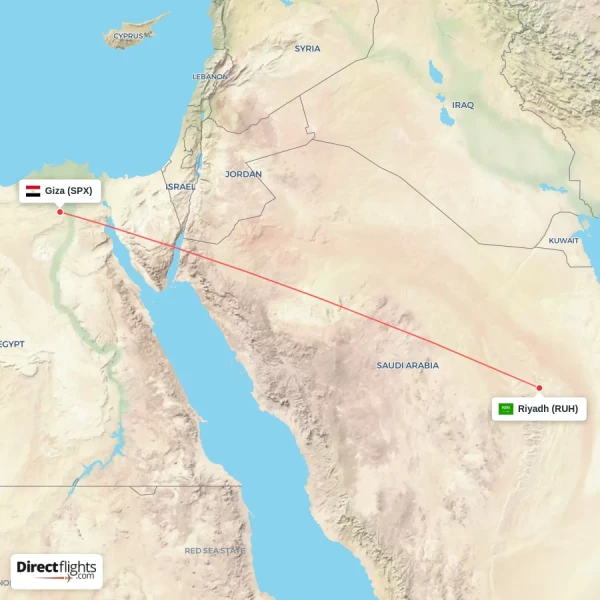 Riyadh - Giza direct flight map