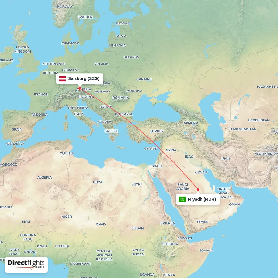 RUH - SZG route map