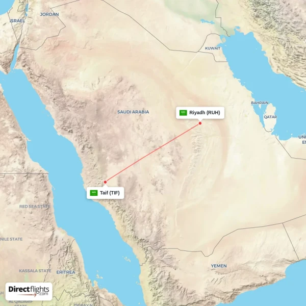 Riyadh - Taif direct flight map