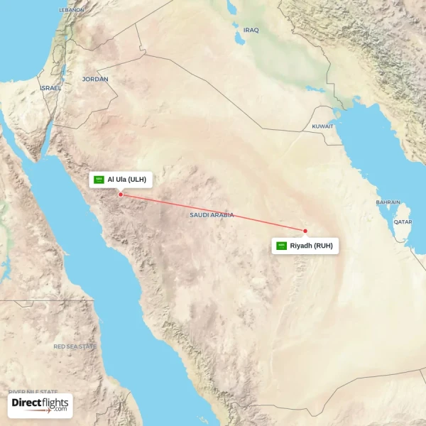 Riyadh - Al Ula direct flight map