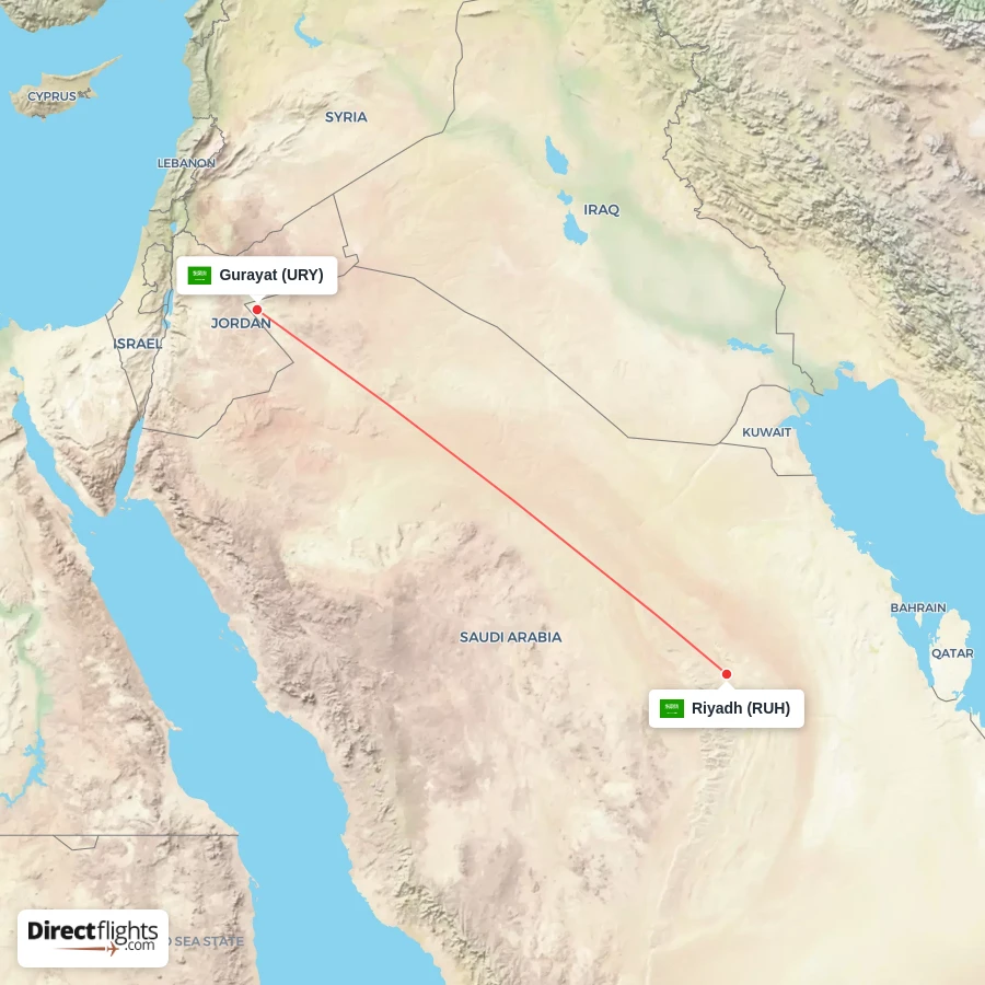 RUH - URY route map