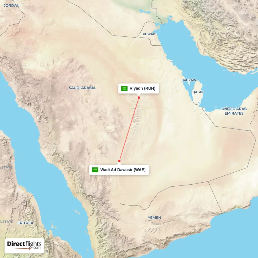 RUH - WAE route map