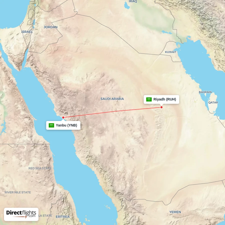 RUH - YNB route map