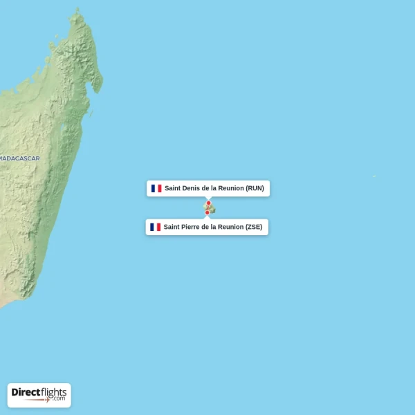 Saint Denis de la Reunion - Saint Pierre de la Reunion direct flight map