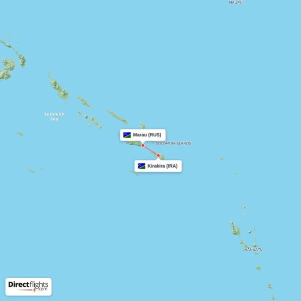 Marau - Kirakira direct flight map