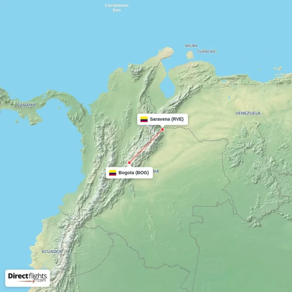 Saravena - Bogota direct flight map