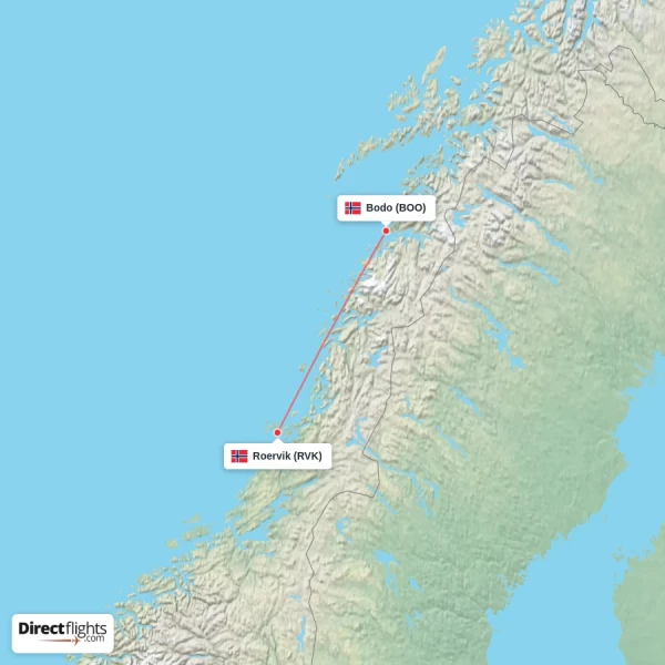 Roervik - Bodo direct flight map