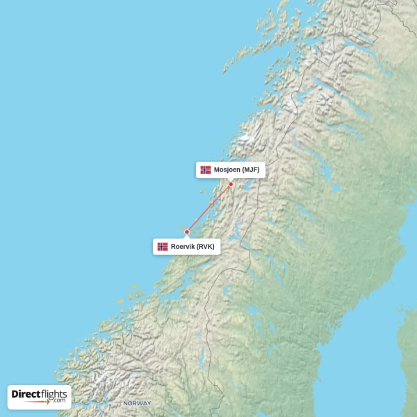 Roervik - Mosjoen direct flight map