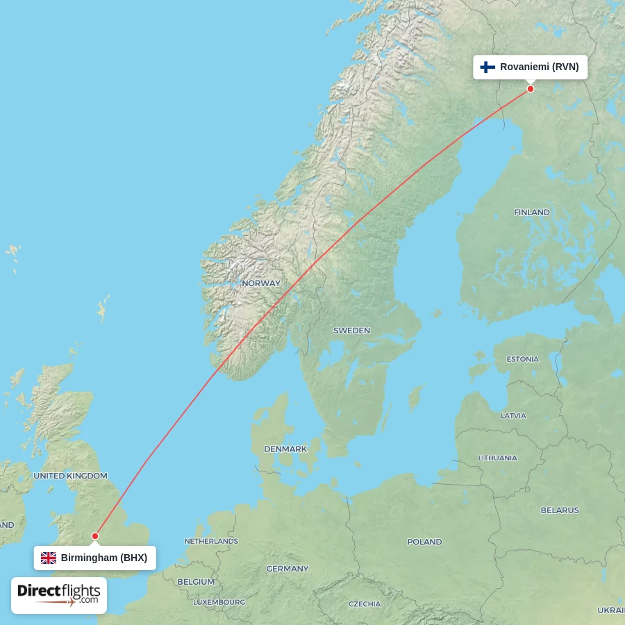 RVN - BHX route map