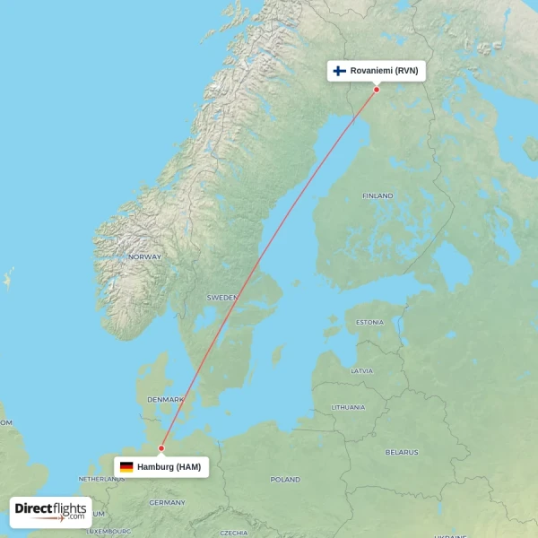 Rovaniemi - Hamburg direct flight map
