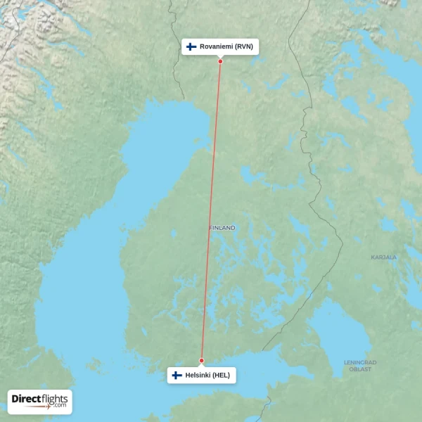 Rovaniemi - Helsinki direct flight map