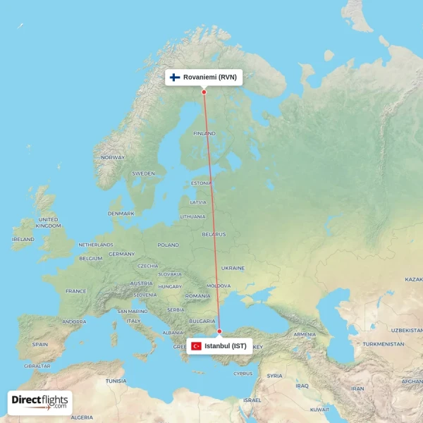 Rovaniemi - Istanbul direct flight map
